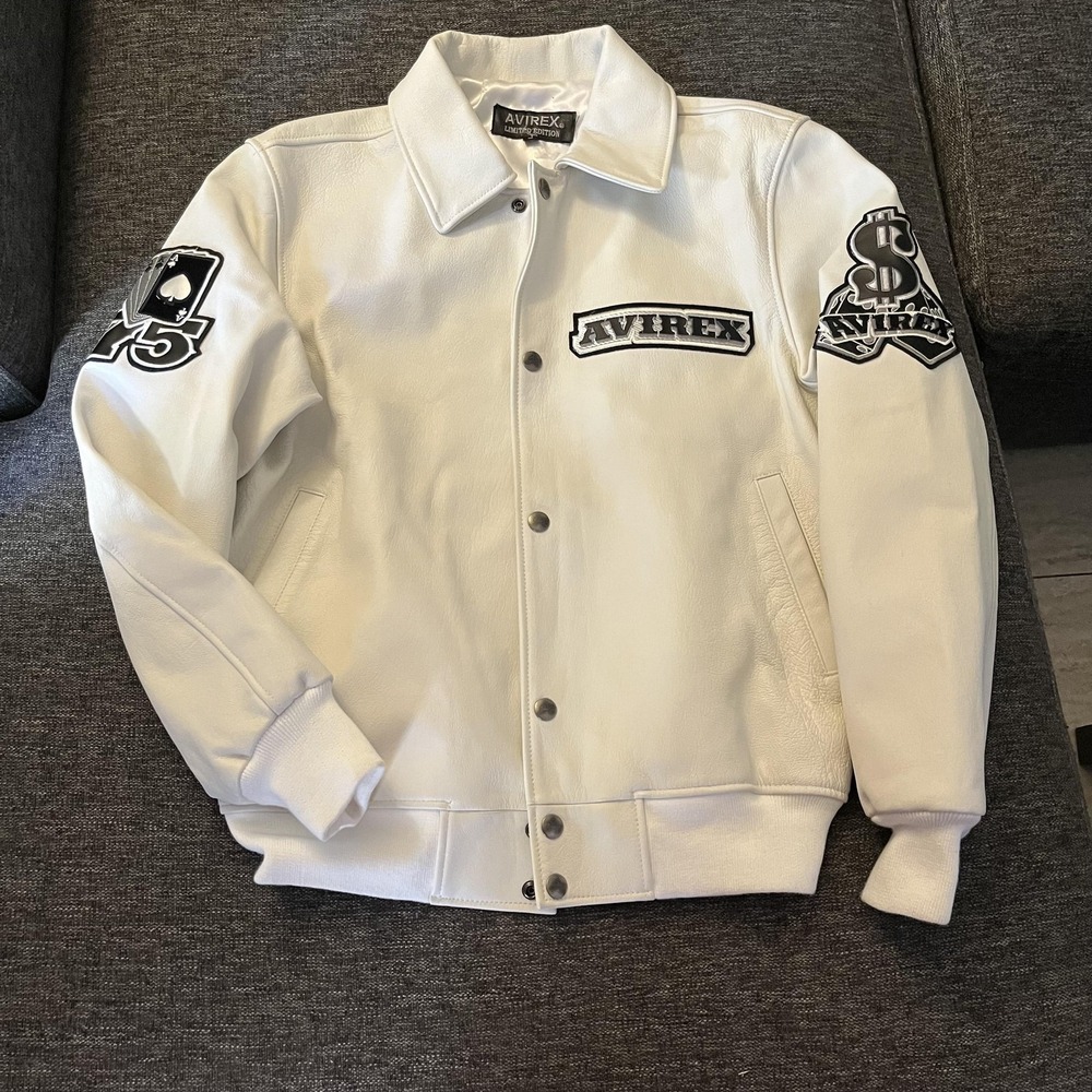 Avirex Hi-Rollers Jacket Mens Medium White Leather Varsity Limited Edition
